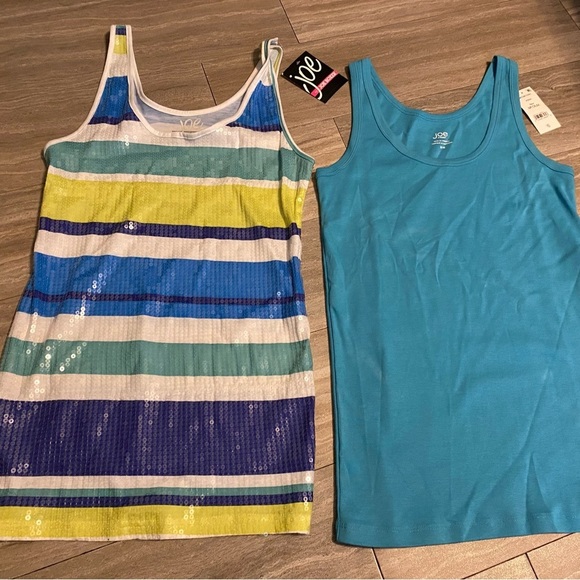 Set Lot 2 New NWT Vintage Joe Boxer Women Blue Striped Sequin Tank Top Shirt M - Picture 1 of 6